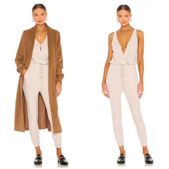 NWT LBLC THE LABEL "Samantha" Knit Ribbed Blouson Bodice Jumpsuit - Oatmeal - Picture 1 of 11